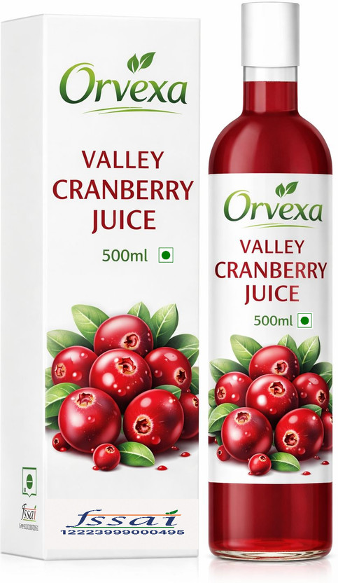 Orvexa 100% Pure Cranberry Juice No Added Sugar (for UTIs, Natural & Organic Juice(500 ml)
