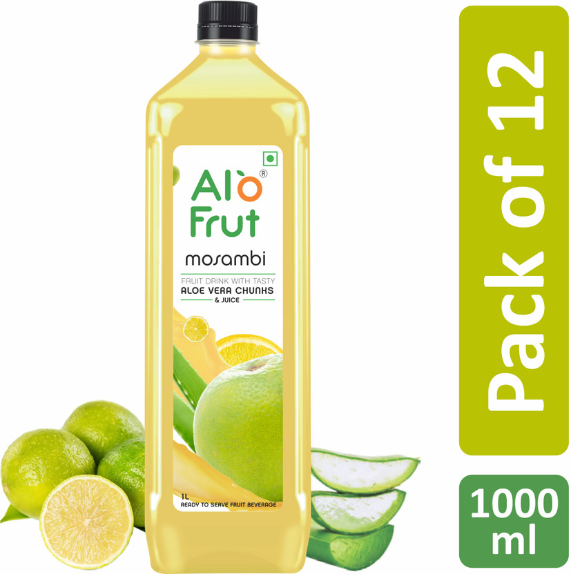 ALOFRUT Mosambi Aloevera Chunks & Juice 1000ml | Ready to Serve Fruit Drink(11 x 1090.91 ml)