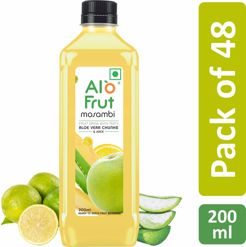 ALOFRUT Mosambi Aloevera Chunks & Juice 200ml | Ready to Serve Fruit Drink(48 x 200 ml)