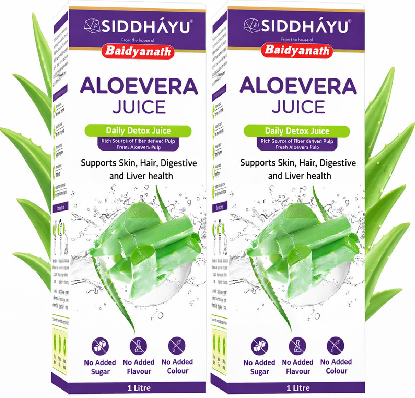 Baidyanath Aloe Vera Juice 1L (Pack of 2) Natural Aloevera for digestion | No added Sugar(2 x 1 L)