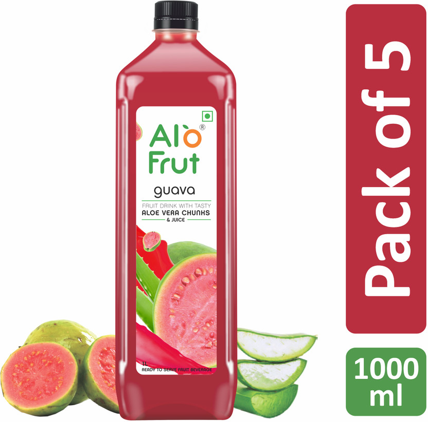 ALOFRUT Guava Aloevera Chunks & Juice 1000 ml | Ready to Serve Fruit Drink(5 x 1000 ml)
