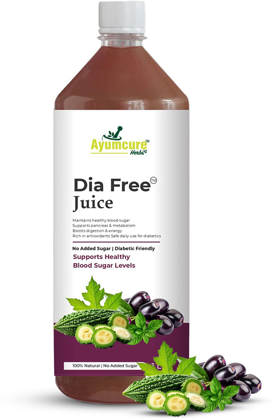 Ayumcure Dia Free Juice | Ayurvedic Blood Sugar Control | Karela, Jamun, Amla & Giloy(1 L)