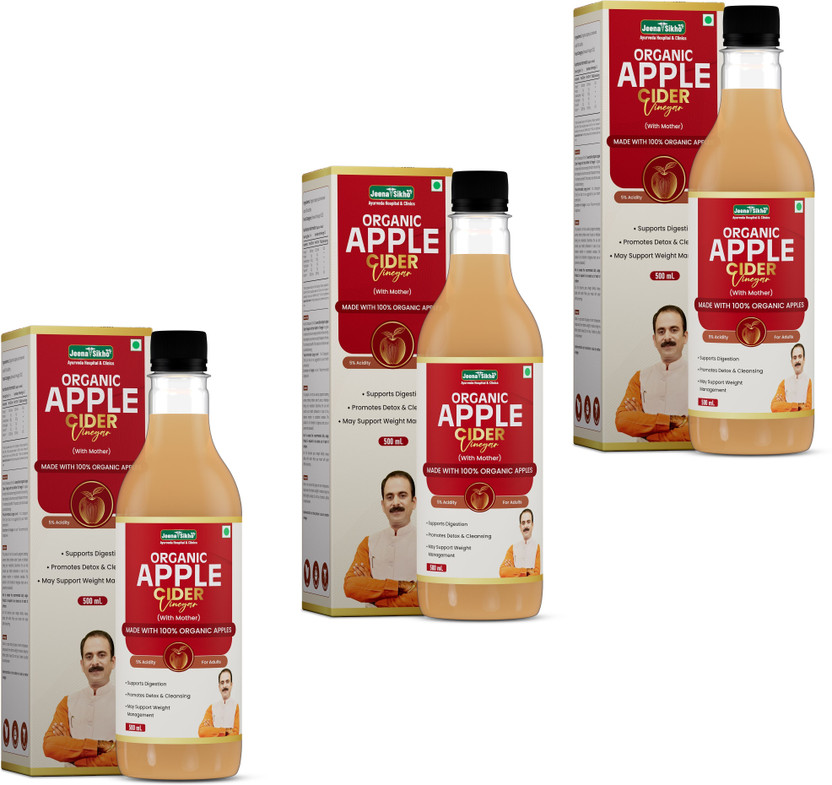 Jeena Sikho Organic Apple Cider Vinegar with Mother | Detox & Health Tonic(3 x 500 ml)