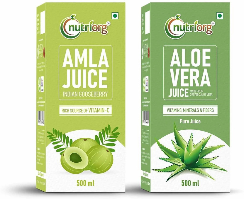 Nutriorg Cold-Pressed Amla & Aloe Vera Juice | Natural Source of Vitamin C & Immunity(2 x 500 ml)