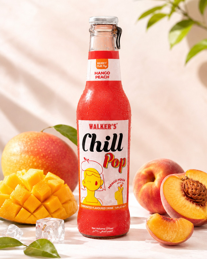 Walker'S Chill Pop Premium Mango Peach Flavoured Drink Tropical Sparkling Refreshment(275 ml)