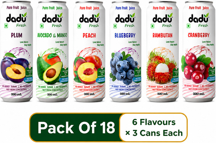Dadu Fresh Assorted Fruit Juice Drink Combo Pack | Refreshing Mixed Flavour(18 x 320 ml)