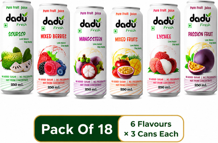 Dadu Fresh Assorted Fruit Juice Drink Combo Pack | Refreshing Mixed Flavour Beverages(18 x 250 ml)