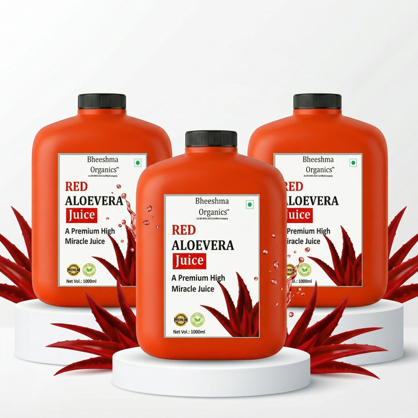 BHEESHMA ORGANICS Red Aloe Vera Juice 3L | Ayurvedic Drink for Weight Management & Skin Glow(3 x 1000 ml)