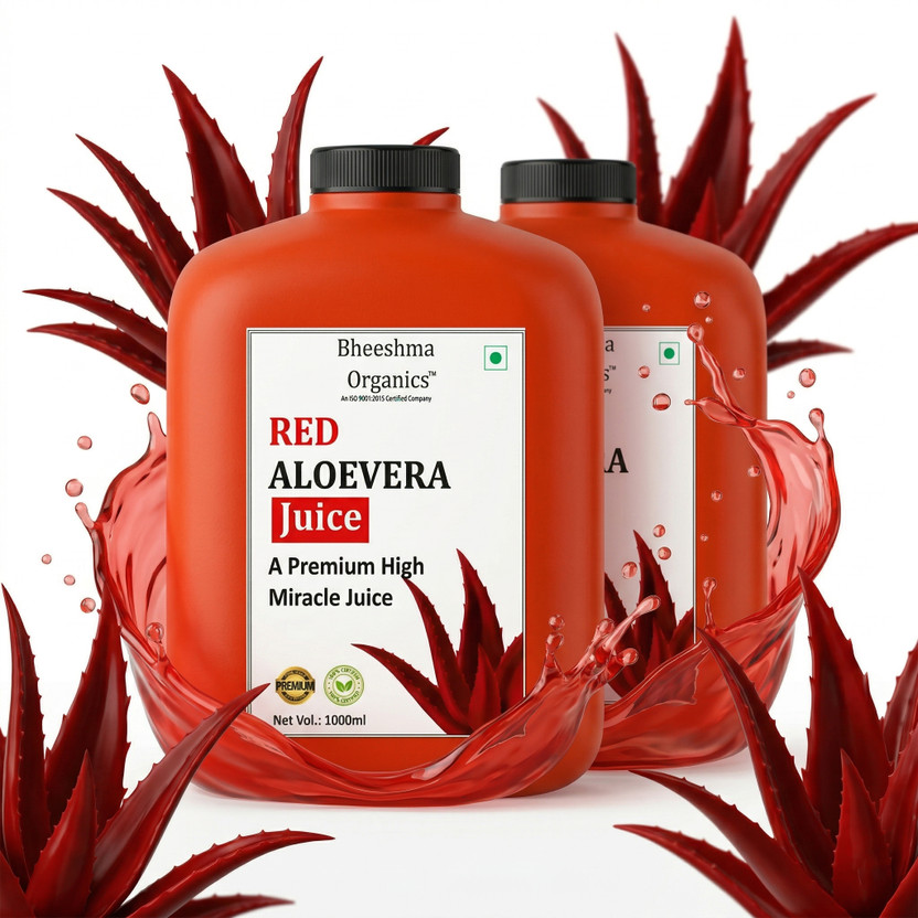 BHEESHMA ORGANICS Red Aloe Vera Juice 2L | Ayurvedic Drink for Weight Management & Skin Glow(2 x 1000 ml)
