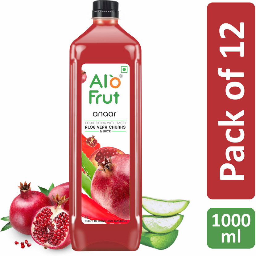 ALOFRUT Anaar Aloevera Chunks & Juice 1000ml | Ready to Serve Fruit Drink(12 x 1000 ml)