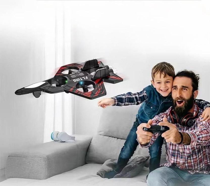 LUMINZA RC Fighter Jet Drone - 360° Stunt Roll & Auto-Hover - LED Licht Blau/Schwarz Drone