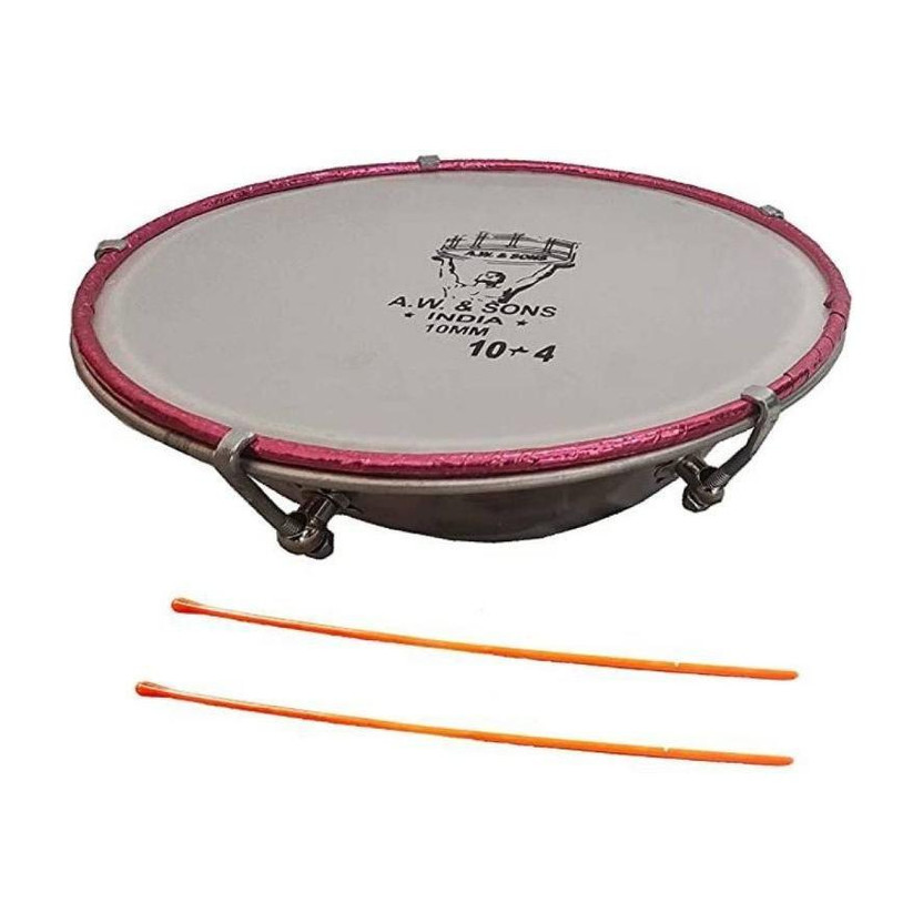 KANHA HUB Dhol Tasha Drum 10 inch (10x4) with Stick Nut & Bolts Dholak (Silver) Acoustic 1 Drum Kit Set(Student, Professional)