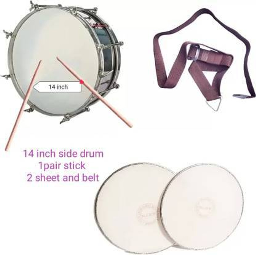 BAKHE BAKHE HUB side drum 14 inch 1 pair stick and belt and 2 sheet Acoustic 1 Drum Kit Set(Professional) - Flipkart Deal