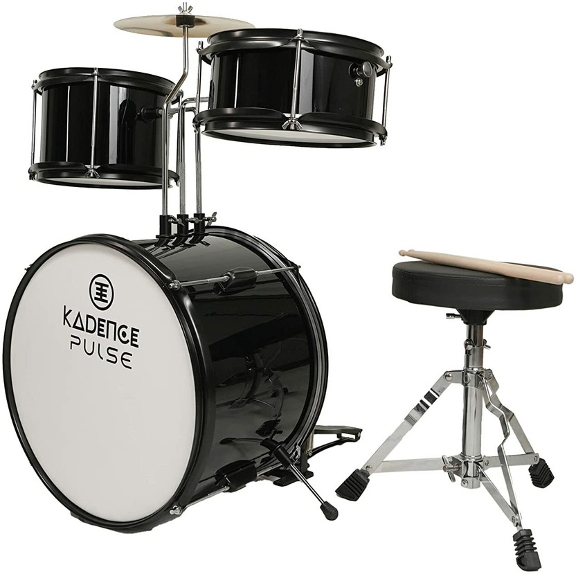 KADENCE 13 Inch 3-Piece /Junior Drum Set/Beginner /Kids Musical Toys,Black Acoustic 3 Drum Kit Set(Kids)