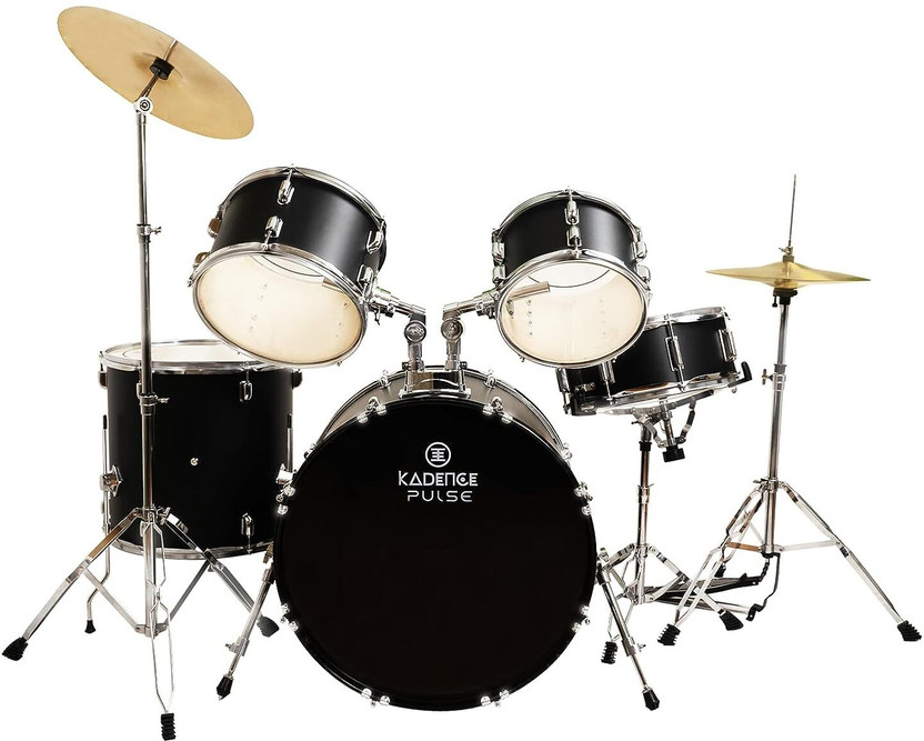 KADENCE Drum Kit Full -Size Drumset with Cymbals (Matt Black) Acoustic 5 Drum Kit Set(Professional)