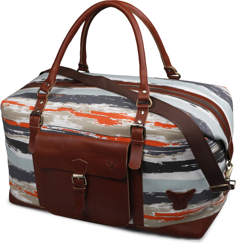 TXOR (Expandable) EDMONTON WEEKENDER, Pure Leather Canvas Duffle Bag 60 Litres Duffel Without Wheels