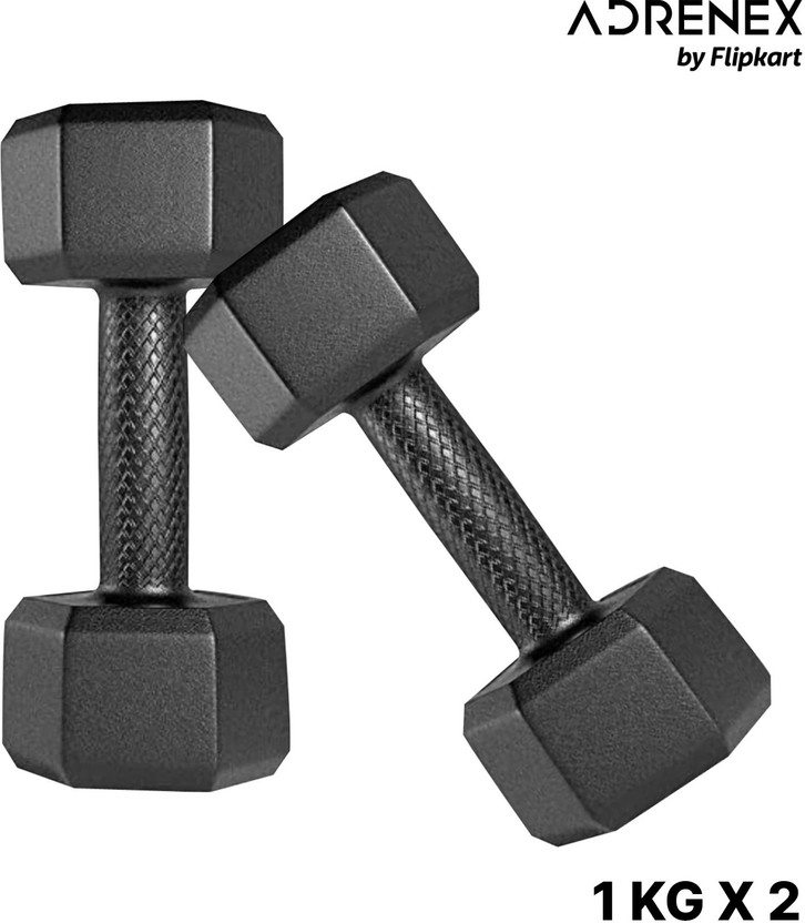 Adrenex 1 Kg x 2 PVC Hexa Dumbbell Set Fixed Weight Dumbbell(2 kg)