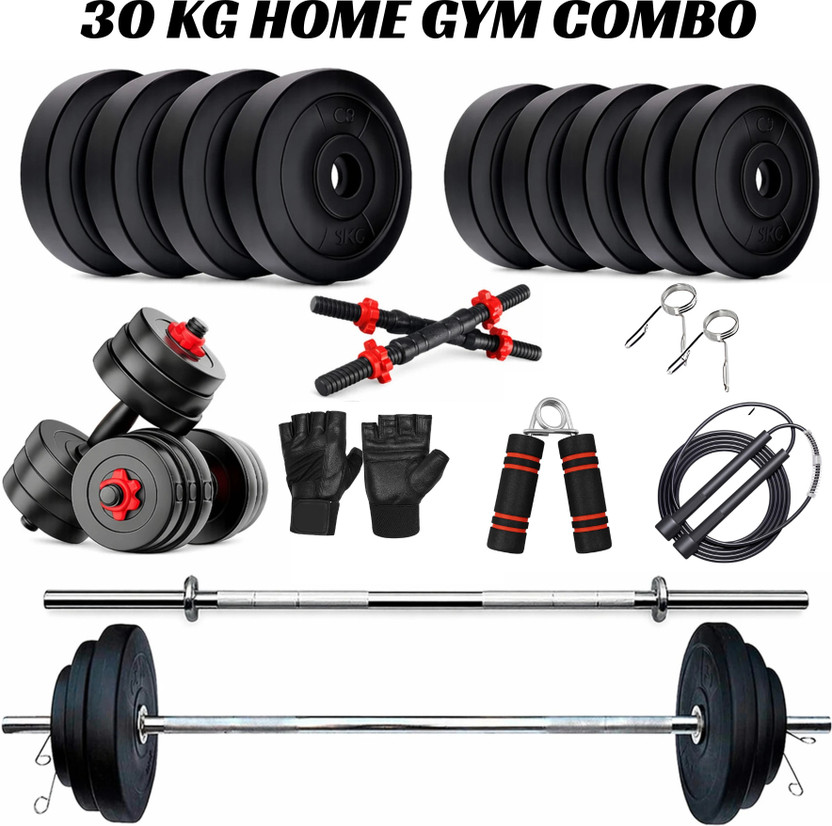 SPIXT 30kg PVC Home & Gym Combo 3 Feet Straight Rod Gym Accessories Kit Adjustable Dumbbell(30 kg)