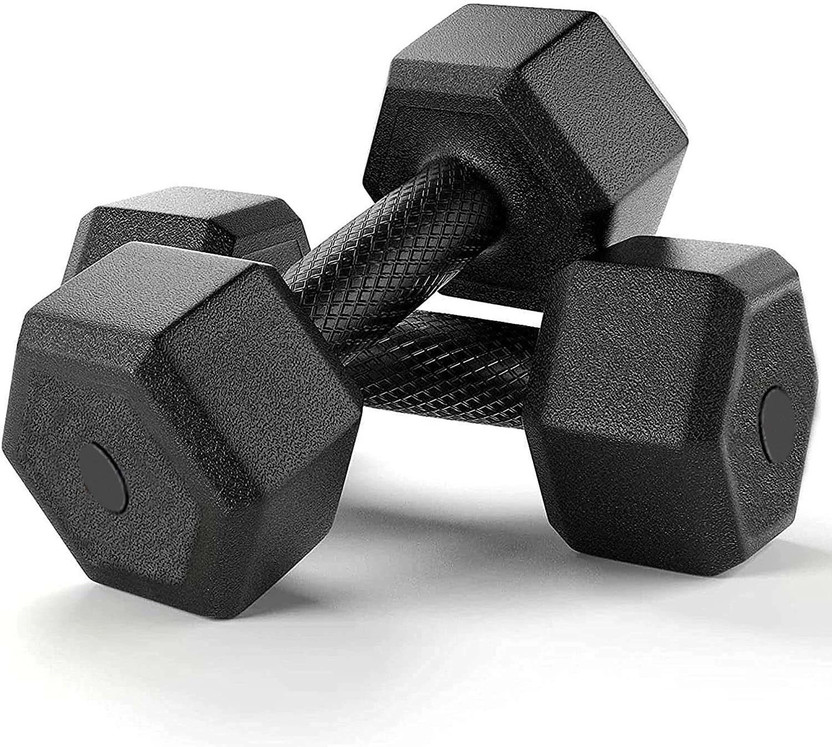 KSF Hexa Black PVC 5KG Hexa Dumbbell Set, 1 Pair Hex Dumbbells, Home Gym 5KG x 2PCS Adjustable Dumbbell(10 kg)
