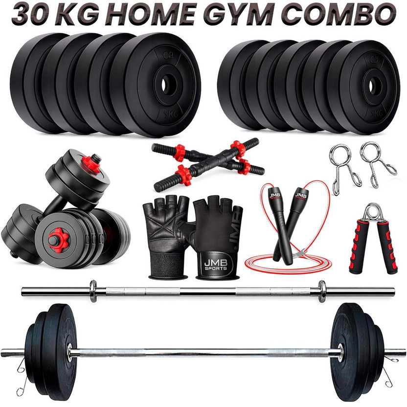 JMB 30KG-5kgx4/2.5kg*4 plates, 3ft straight rod, dumbbell rod & Accessories Home Gym Combo