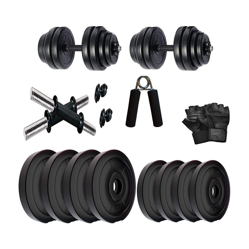 DreamFit 20 kg PVC Adjustable Dumbbell With Free Gym Gloves and Hand Grip Adjustable Dumbbell(20 kg)