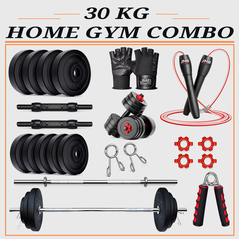 JMB 30 kg FITNESS GYM KIT + 3Ft Straight ROD & FITNESS ACCESSORIES Fitness Accessory Kit Home Gym Combo