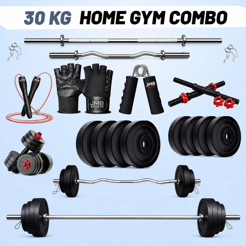 JMB 30 kg 30KG-3ft straight rod+3ft curl rod, dumbbell rods, pvc plates & accessories Home Gym Combo