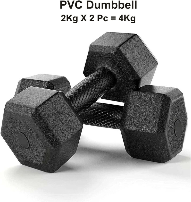 sahnis PVC Hex Fixed Dumbbells Pack of 2 (2kg*2) Black Color for Home Gym Equipment Fixed Weight Dumbbell(2 kg)