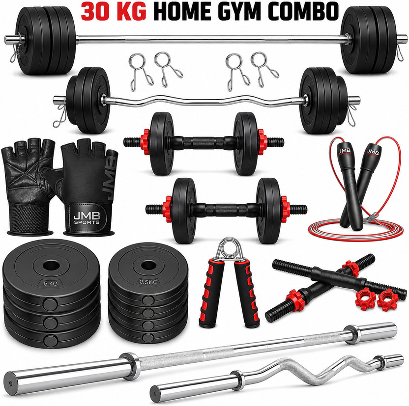 JMB 30KG-3ft Straight rod+3ft Curl rod, Dumbbell rods, PVC plates+Accessories Adjustable Dumbbell(30 kg)