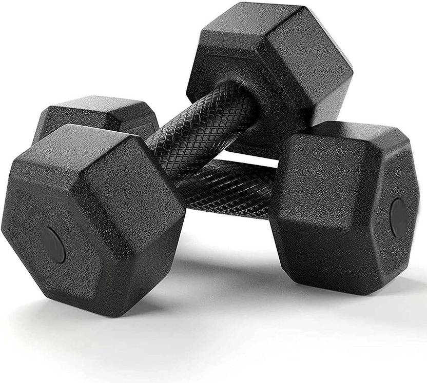 JASMINE Dumbbells, Dumbbells Set, 5Kg Pair PVC Black Fixed Weight