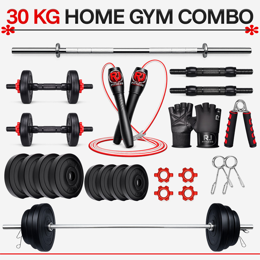 rj fitness 30kg-5kgx4/2.5kgx4 plates,3ft straight rod+dumbbell rod & accessories Adjustable Dumbbell(30 kg)