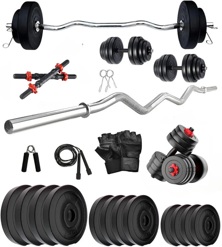 BELLATRIX X 20KG PVC Weight Set with Dumbbell Rods, 3ft Curl Rod & ACC Gym Adjustable Dumbbell(20 kg)