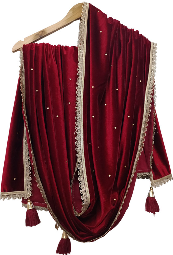 Dupattaa Velvet Polka Print Women Dupatta