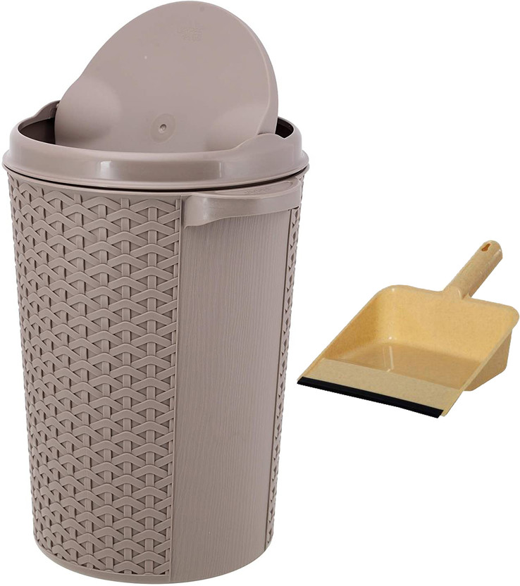 AVAIKSA Premium Plastic Waste Bin with Plastic Swing Lid | Combo Pack Free Dustpan -8.5L Plastic Dustbin(Brown, Beige, Pack of 2)