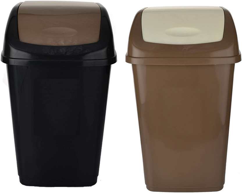 Tenacity Swing Lid Dustbin | Swing Lid Garbage Waste with Removable Lid | Pack of 2 | 15L Plastic Dustbin(Black, Brown, Pack of 2)