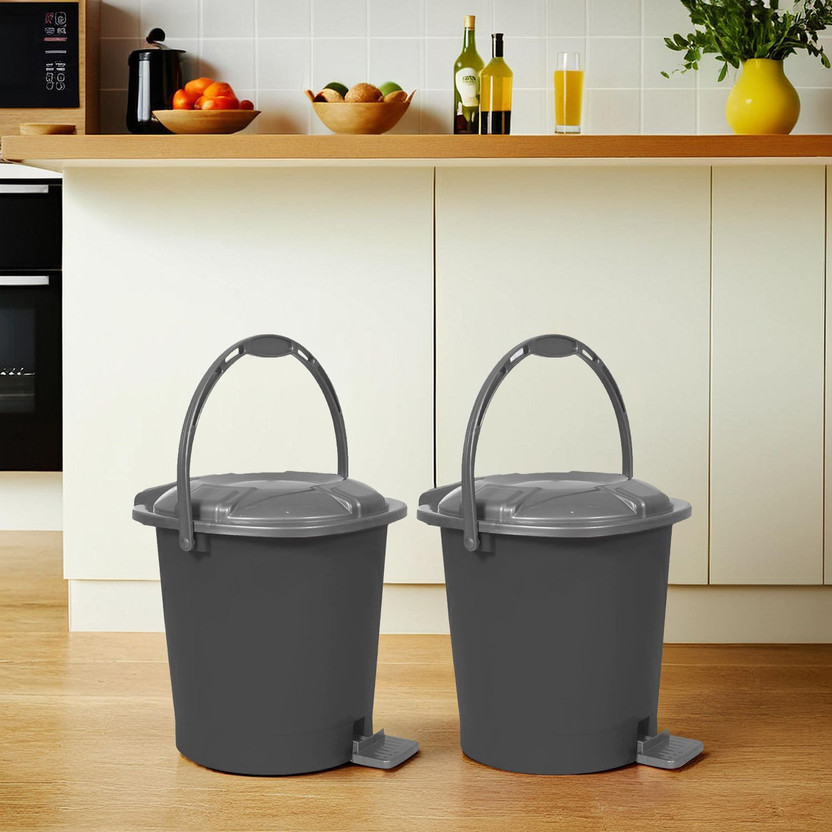 Heart Home Plastic Pedal Dustbin With Handle, Black, Pack of 2 Plastic Dustbin(Grey, Pack of 2)
