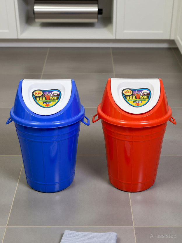 mastBus 2 Piece Plastic Dustbin for Home and Kitchen Big 60 litres with Swing LID Plastic Dustbin(Red, Blue, Pack of 2)