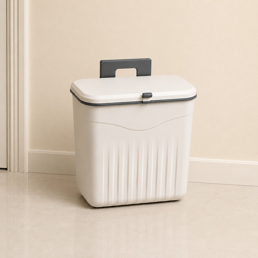 ESKIA Plastic Hanging Kitchen Dustbin with Lid, Ideal for Home & Office Plastic Dustbin(White)