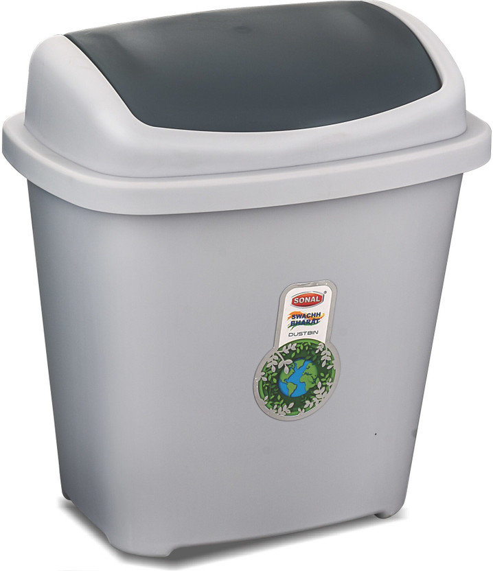 SONAL - SWING Small Size Bin - Capacity: 5 LTR, Plastic (18cmx13cmx27cm) - Plastic Dustbin(Silver)