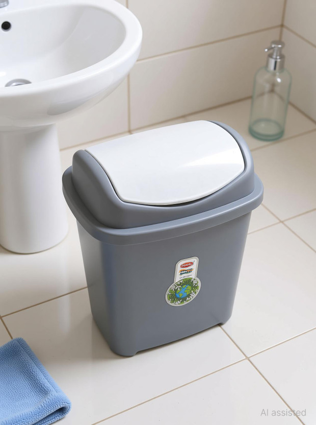 SONAL - SWING Small Size Bin - Capacity: 5 LTR, Plastic (18cmx13cmx27cm) - Plastic Dustbin(Grey)