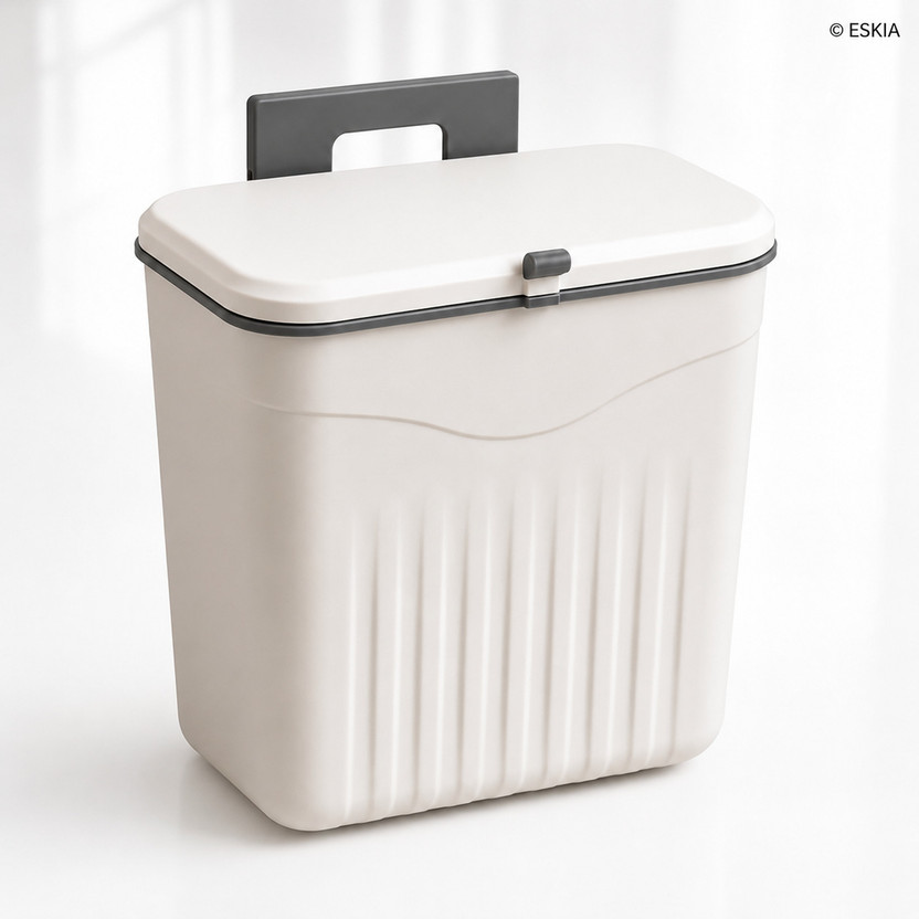 ESKIA Plastic Hanging Kitchen Dustbin with Lid, Ideal for Home & Office Plastic Dustbin(White)