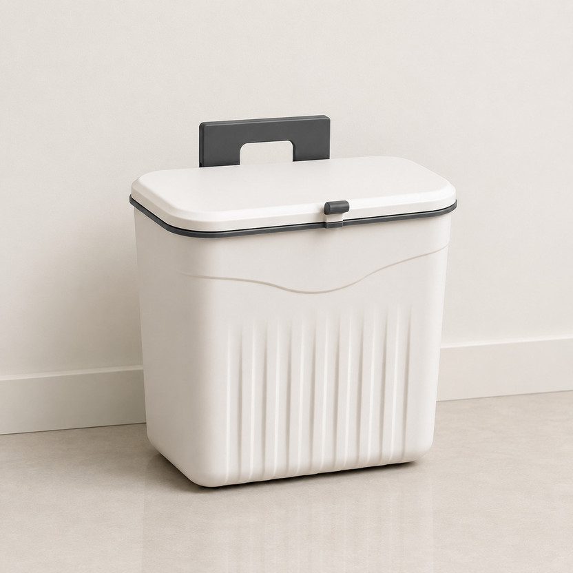 ESKIA Plastic Hanging Kitchen Dustbin with Lid, Ideal for Home & Office Plastic Dustbin(White)