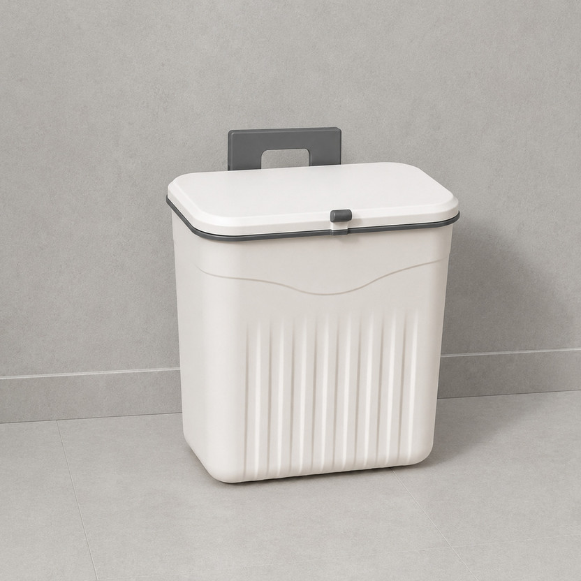 ESKIA Plastic Hanging Kitchen Dustbin with Lid, Ideal for Home & Office Plastic Dustbin(White)