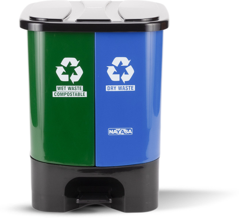 NAYASA 2 In 1 Dustbin Small | 19 Liter | Pedal Dustbin | Wet & Dry Waste Bin | Plastic Dustbin(Green, Blue)