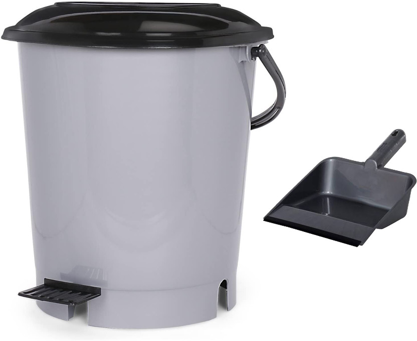 AVAIKSA Premium Plastic Waste Bin with Plastic Lid Attach with Pedal | Free Dustpan -18L Plastic Dustbin(Grey, Pack of 2)