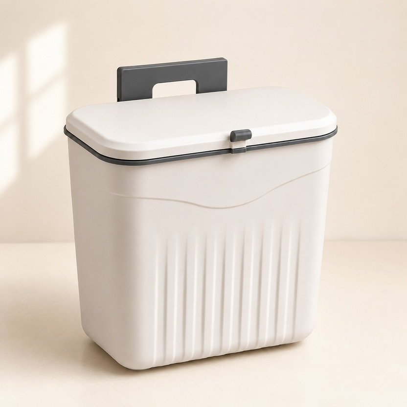 ESKIA Plastic Hanging Kitchen Dustbin with Lid, Ideal for Home & Office Plastic Dustbin(White)