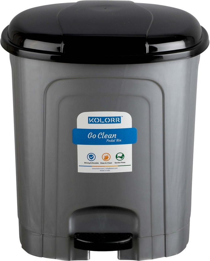 KOLORR Go clean 23L Pedal Dustbin/Trash Can/Garbage Waste Bin with Lid for Home,Kitchen Plastic Dustbin(Silver)