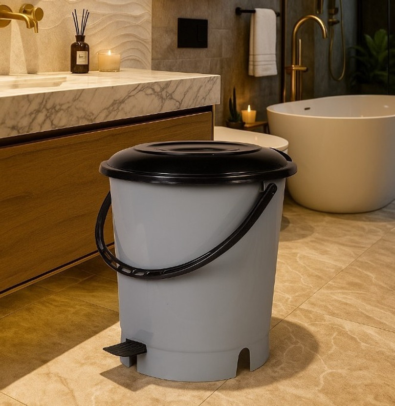 OWLSTONE EXIM LLP Premium Plastic Hands-Free Foot Pedal Dustbin for Home, Kitchen and Bathroom Plastic Dustbin(Grey)