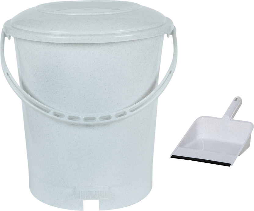 AVAIKSA Premium Plastic Waste Bin with Plastic Lid Attach with Pedal | Free Dustpan -12L Plastic Dustbin(White, Pack of 2)