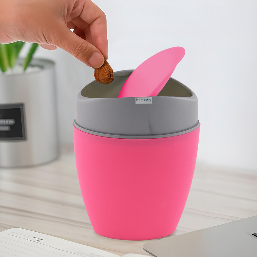 HOMESTIC by Kuber Industries 1.25 Ltr Plastic Mini Dustbin for Table/Bedroom with Swing Lid | Pink Plastic Dustbin(Pink)